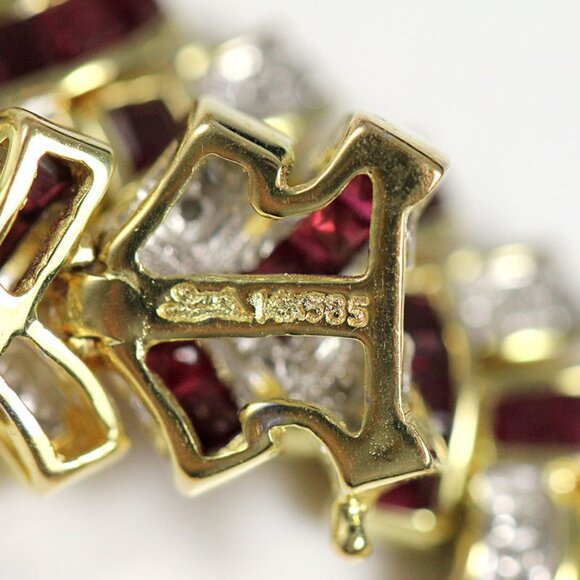 VINTAGE RUBY & DIAMOND COCKTAIL 14K YELLOW GOLD STRAP BRACELET 7 - Picture 8 of 10